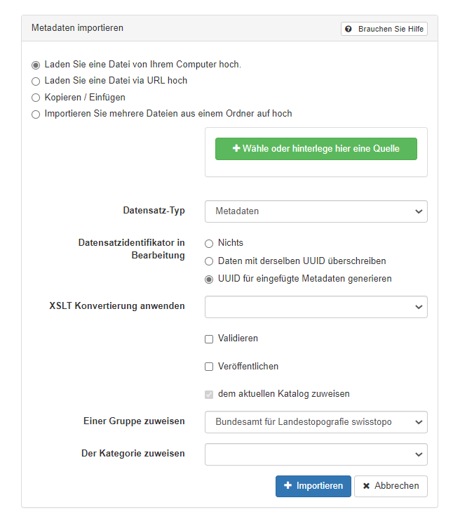 AUswahl-Fenster für den XML-Import